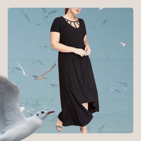 Lane Bryant Dress 14/16  1X Short Sleeve Black Cage Midi NEW NWT - Picture 1 of 8